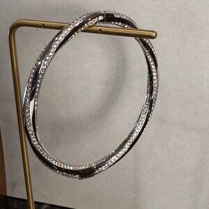 Silver-Tone Pave Crystal Hinged Bangle Bracelet